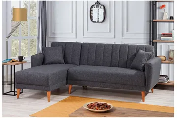 Lepinas Sovesofa med Divan Venstre - Mørkegrå/Natur - Møbler - Sofaer - Sovesofaer - Sovesofa divan