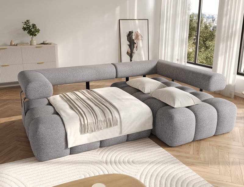 Levvi 3-seters boblete sovesofa med divan, høyre - Coralline 03 - Møbler - Sofaer - Sovesofaer - Sovesofa divan