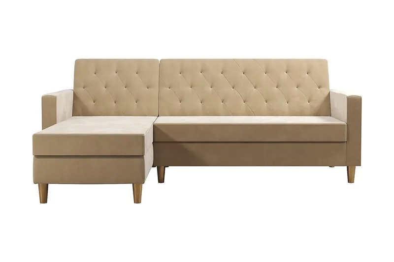 Liberty 3-seter Sovesofa med Sjeselong Venstrevendt og Oppbevaring i Fløyel, Sandbeige