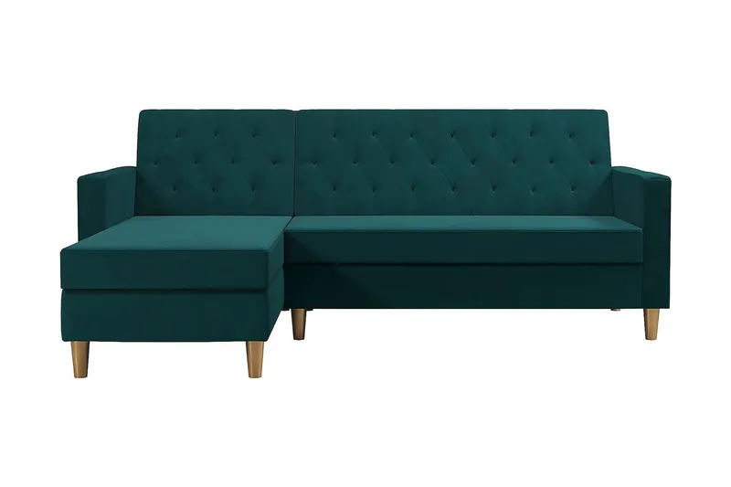 Liberty 3-seters Sovesofa med Sjeselong Venstrevendt 105x195 cm med Oppbevaring i Stoff, Grønn
