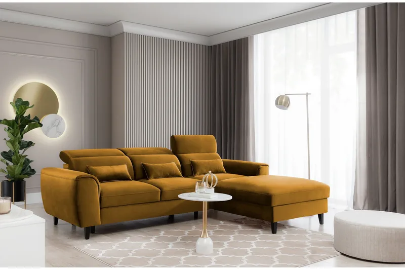 Manni 3-seters Sovesofa m. Divan med Oppbevaring, Gul