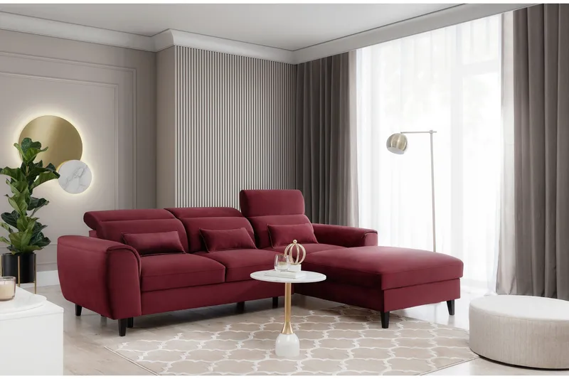 Manni 3-seters Sovesofa m. Divan med Oppbevaring, Rød