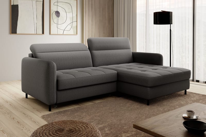 Manoti 3-seters Sovesofa m. Divan med Oppbevaring - Grå - Møbler - Sofaer - Sovesofaer - Sovesofa divan