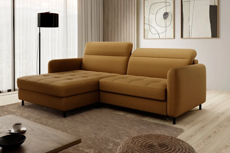 Manoti 3-seters Sovesofa m. Divan med Oppbevaring, Gul