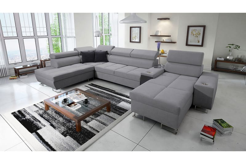 Morenia 4-seter Sovesofa 127x195 cm med Oppbevaring i Stoff - Grå - Møbler - Sofaer - Sovesofaer - Sovesofa divan