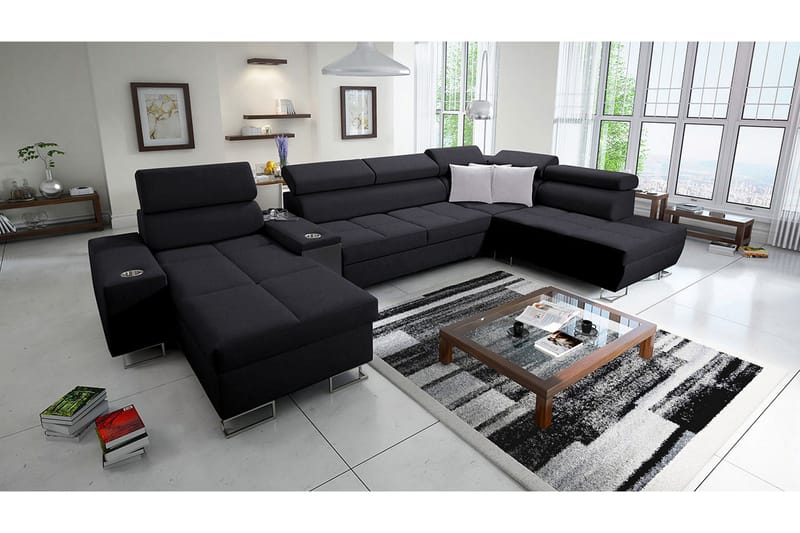 Morenia 4-seter Sovesofa 127x195 cm med Oppbevaring i Stoff - Svart - Møbler - Sofaer - Sovesofaer - Sovesofa divan