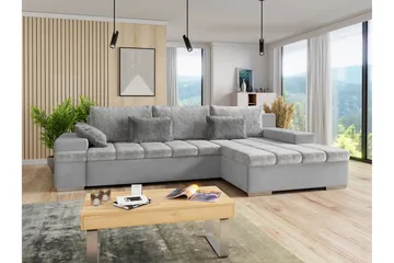 Naoma 3-seters Sovesofa med Divan L-formet Høyre med Oppbeva - Fløyel/Grå - Møbler - Sofaer - Sovesofaer - Sovesofa divan