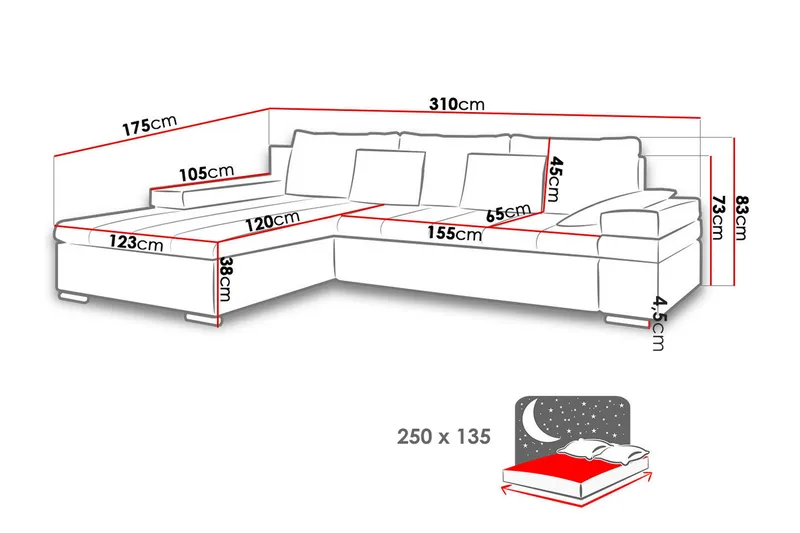 Naoma 3-seters Sovesofa med Divan L-formet Høyre med Oppbeva - Fløyel/Grå - Møbler - Sofaer - Sovesofaer - Sovesofa divan