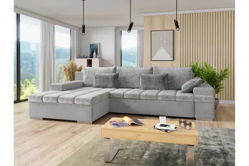 Naoma 3-seters Sovesofa med Divan L-formet Venstre m Oppbeva - Fløyel/Grå - Møbler - Sofaer - Sovesofaer - Sovesofa divan