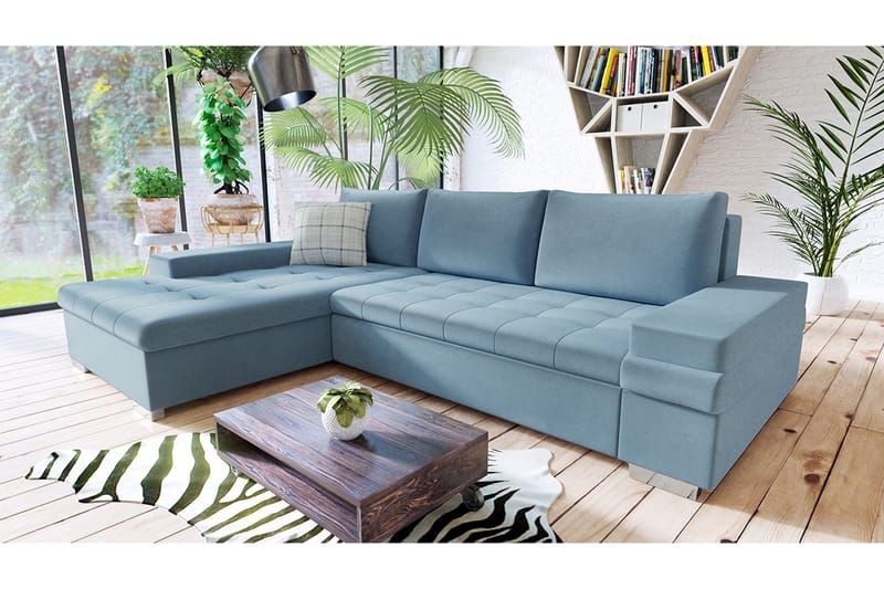 Naoma Hjørnesovesofa Universal 135x216 cm med Oppbevaring i Fløyel - Blå - Møbler - Sofaer - Sovesofaer - Sovesofa divan