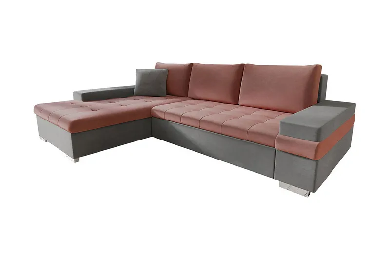 Naoma Hjørnesovesofa Universal 135x216 cm med Oppbevaring i Fløyel, Rosa|Grå
