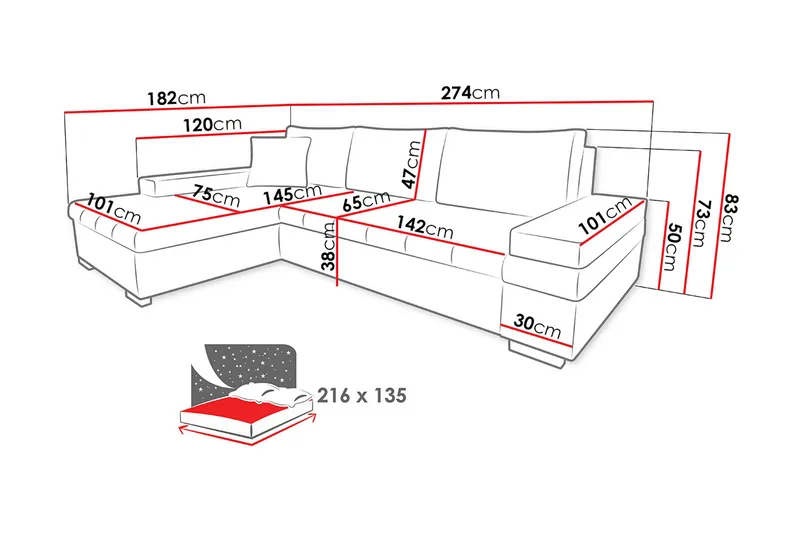 Naoma Hjørnesovesofa Universal 135x216 cm med Oppbevaring i Fløyel - Rosa|Grå - Møbler - Sofaer - Sovesofaer - Sovesofa divan