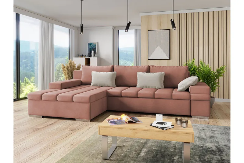 Naoma Sovesofa m. Divan 3-seters L-formet - Rosa - Møbler - Sofaer - Sovesofaer - Sovesofa divan