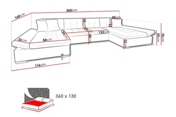 Niesha U-sovesofa - Svart - Møbler - Sofaer - Sovesofaer - Sovesofa divan