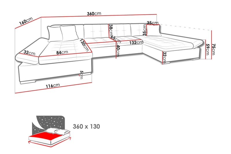 Niesha U-sovesofa - Svart - Møbler - Sofaer - Sovesofaer - Sovesofa divan