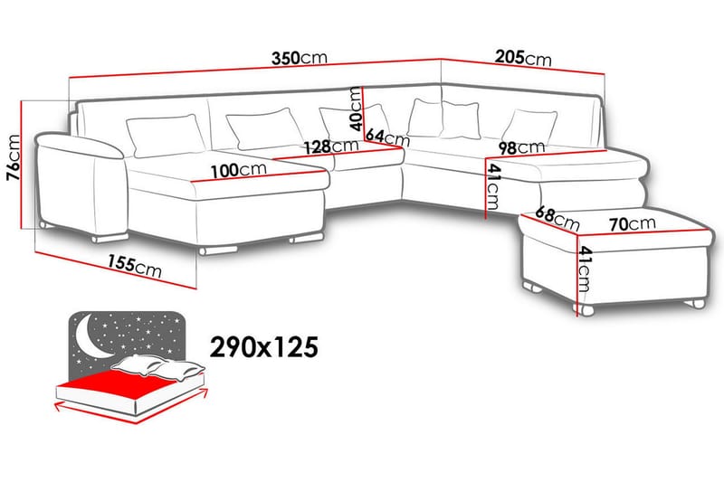 Niko U-sovesofa 350x205x76 cm - Beige / Grå - Møbler - Sofaer - Sovesofaer - Sovesofa divan