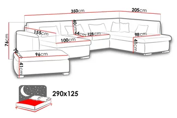 Niko U-sovesofa 350x205x76 cm - Beige / Grå - Møbler - Sofaer - Sovesofaer - Sovesofa divan