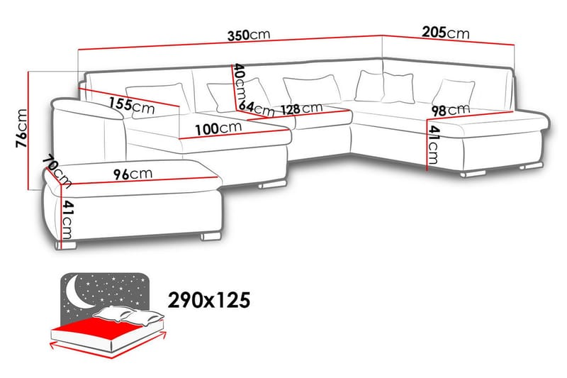 Niko U-sovesofa 350x205x76 cm - Beige / Grå - Møbler - Sofaer - Sovesofaer - Sovesofa divan