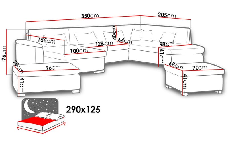 Niko U-sovesofa 350x205x76 cm - Beige / Grå - Møbler - Sofaer - Sovesofaer - Sovesofa divan