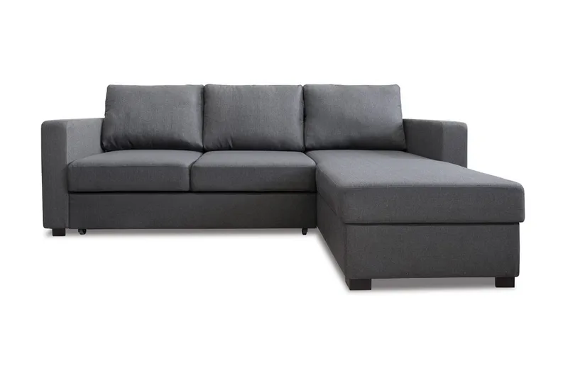 Nina 3-seter Høyre L-formet Sovesofa med Sjeselong 130x203 cm i Stoff, Mørkegrå