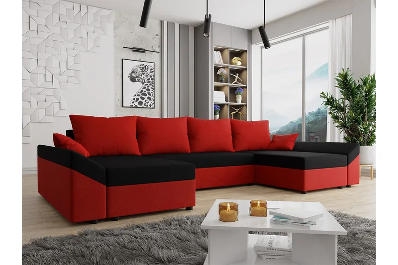 Ovadia 5-seters Sovesofa - Rød/Svart - Møbler - Sofaer - Sovesofaer - Sovesofa divan