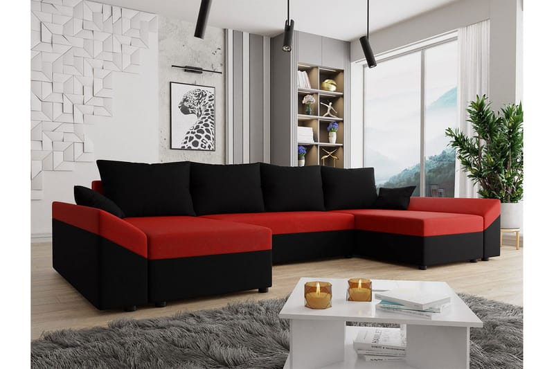 Ovadia 5-seters Sovesofa - Svart/Rød - Møbler - Sofaer - Sovesofaer - Sovesofa divan
