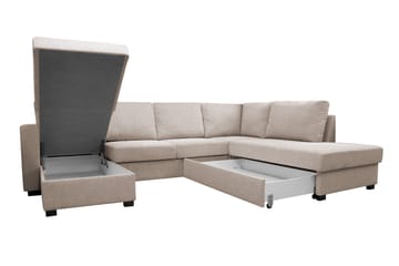 Paris 4-seters Høyre U-formet Sovesofa 143x277 cm med Oppbevaring i Stoff - Lys Beige - Møbler - Sofaer - Sovesofaer - Sovesofa divan