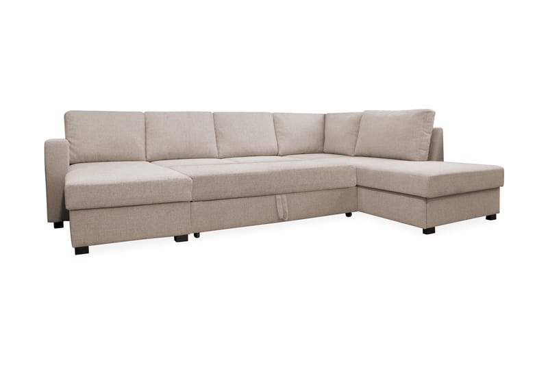 Paris 4-seters Høyre U-formet Sovesofa 143x277 cm med Oppbevaring i Stoff - Lys Beige - Møbler - Sofaer - Sovesofaer - Sovesofa divan