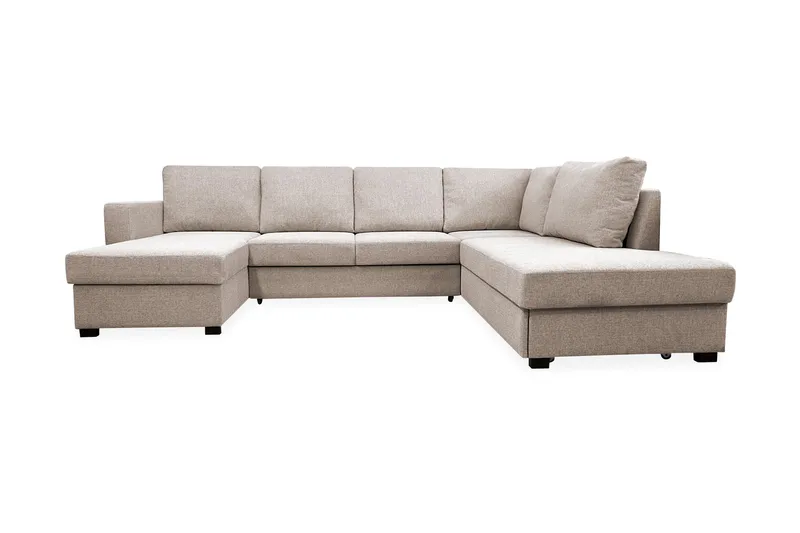 Paris 4-seters Høyre U-formet Sovesofa 143x277 cm med Oppbevaring i Stoff, Lys Beige