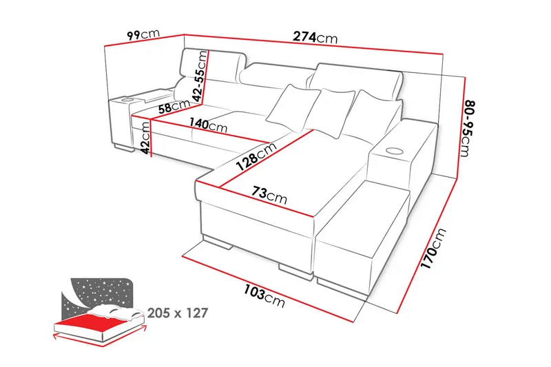 Pereso Hjørnesofa Venstre - Grå - Møbler - Sofaer - Sovesofaer - Sovesofa divan