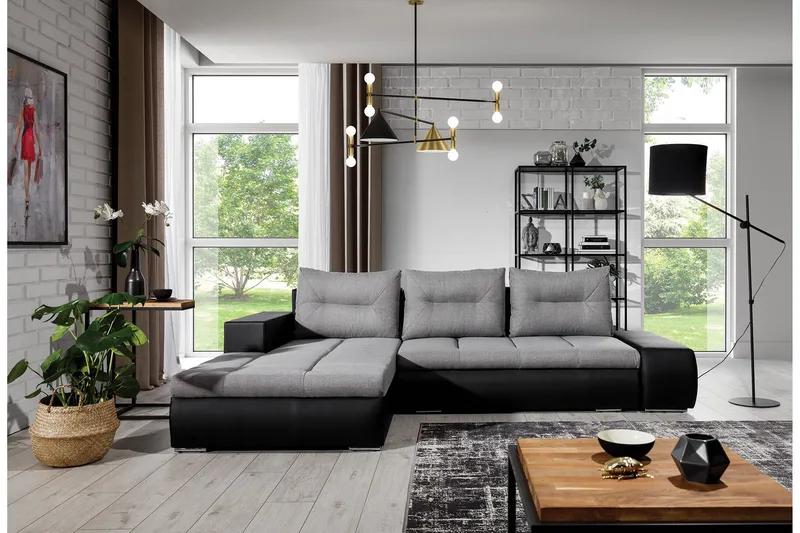 Rodeche 3-seters Sovesofa m. Divan med Oppbevaring, Lys grå