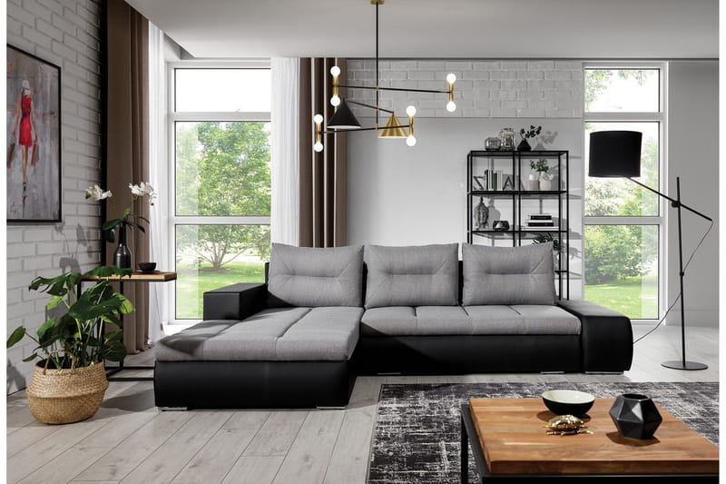 Rodeche 3-seters Sovesofa m. Divan med Oppbevaring, Lys grå