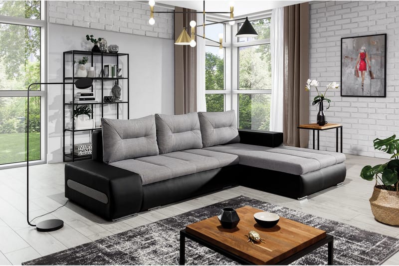 Rodeche 3-seters Sovesofa m. Divan med Oppbevaring - Lys grå - Møbler - Sofaer - Sovesofaer - Sovesofa divan