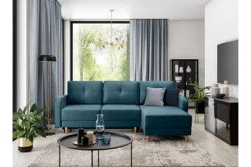 Saimon Sovesofa m. Divan med Oppbevaring 3-seter - Blå - Møbler - Sofaer - Sovesofaer - Sovesofa divan