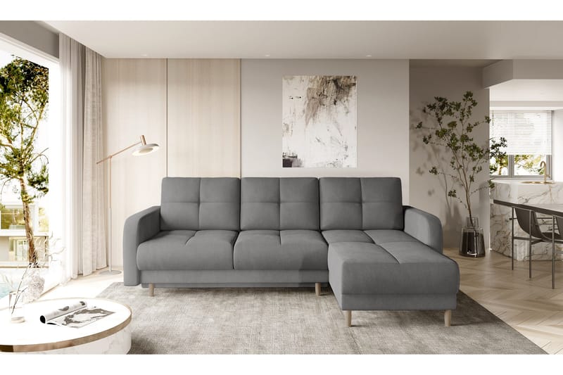 Saimon Sovesofa m. Divan med Oppbevaring 3-seter - Grå - Møbler - Sofaer - Sovesofaer - Sovesofa divan