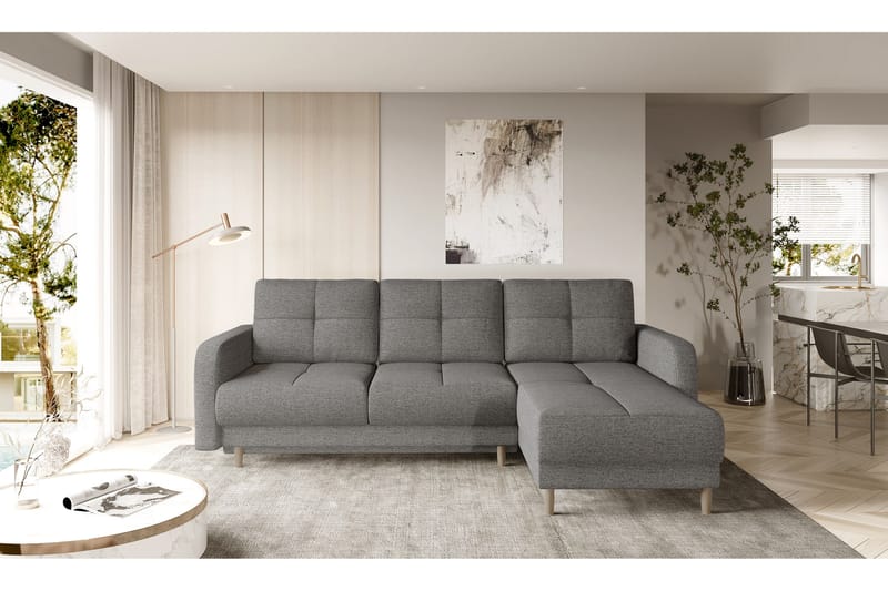 Saimon Sovesofa m. Divan med Oppbevaring 3-seter - Grå - Møbler - Sofaer - Sovesofaer - Sovesofa divan