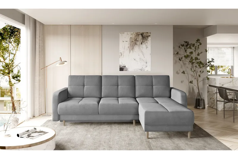 Saimon Sovesofa m. Divan med Oppbevaring 3-seter - Grå - Møbler - Sofaer - Sovesofaer - Sovesofa divan