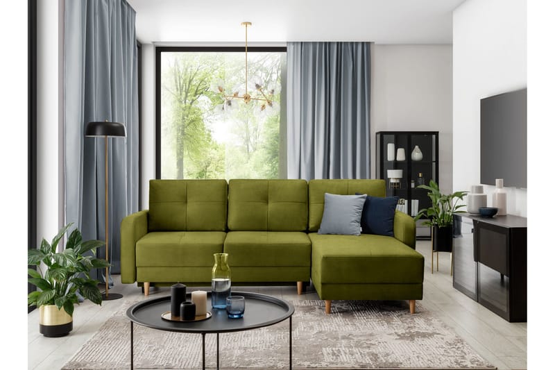 Saimon Sovesofa m. Divan med Oppbevaring 3-seter - Grønn - Møbler - Sofaer - Sovesofaer - Sovesofa divan