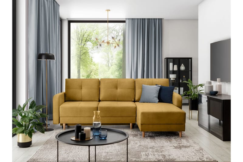 Saimon Sovesofa m. Divan med Oppbevaring 3-seter - Gul - Møbler - Sofaer - Sovesofaer - Sovesofa divan