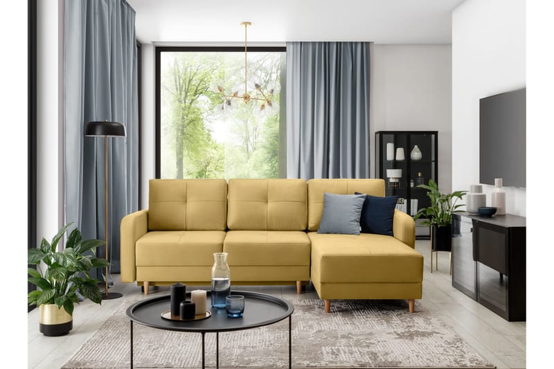 Saimon Sovesofa m. Divan med Oppbevaring 3-seter - Gul - Møbler - Sofaer - Sovesofaer - Sovesofa divan