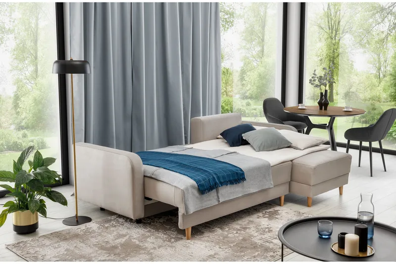 Saimon Sovesofa m. Divan med Oppbevaring 3-seter - Mørk beige - Møbler - Sofaer - Sovesofaer - Sovesofa divan