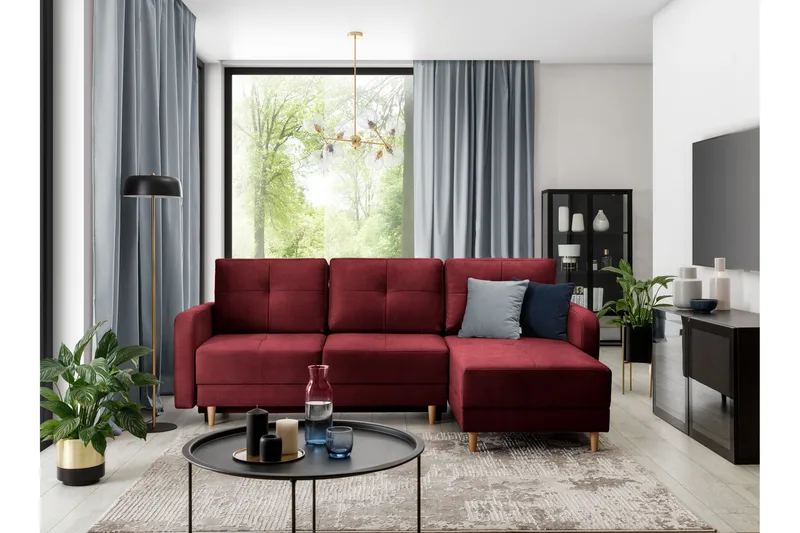 Saimon Sovesofa m. Divan med Oppbevaring 3-seter - Mørk lilla - Møbler - Sofaer - Sovesofaer - Sovesofa divan