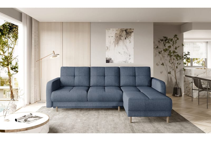 Saimon Sovesofa m. Divan med Oppbevaring 3-seter - Mørkeblå - Møbler - Sofaer - Sovesofaer - Sovesofa divan