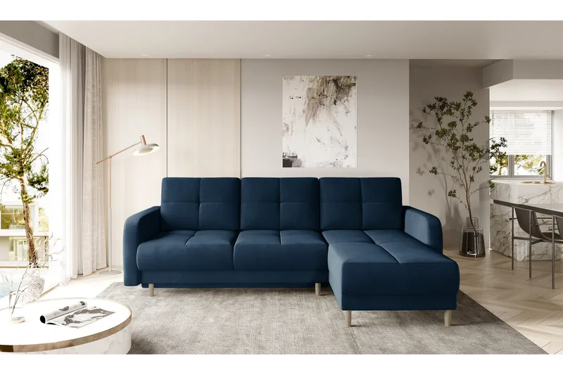 Saimon Sovesofa m. Divan med Oppbevaring 3-seter - Mørkeblå - Møbler - Sofaer - Sovesofaer - Sovesofa divan