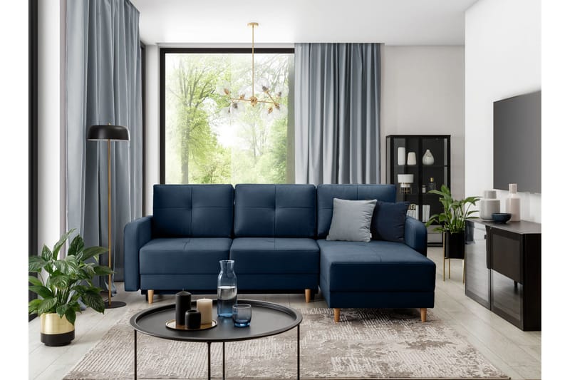 Saimon Sovesofa m. Divan med Oppbevaring 3-seter - Mørkeblå - Møbler - Sofaer - Sovesofaer - Sovesofa divan