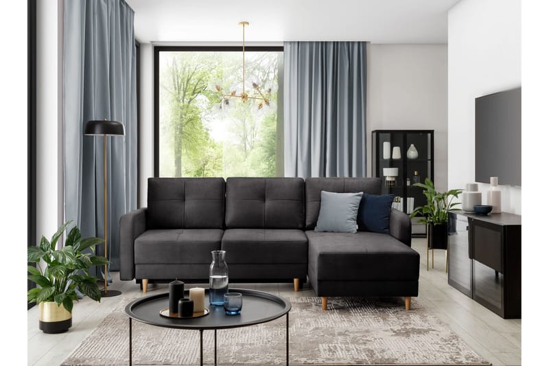 Saimon Sovesofa m. Divan med Oppbevaring 3-seter - Mørkegrå - Møbler - Sofaer - Sovesofaer - Sovesofa divan