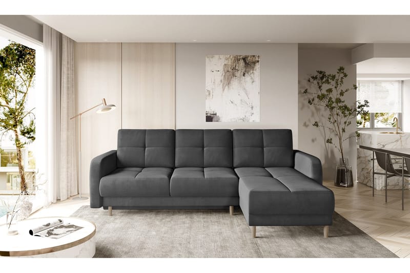 Saimon Sovesofa m. Divan med Oppbevaring 3-seter - Mørkegrå - Møbler - Sofaer - Sovesofaer - Sovesofa divan