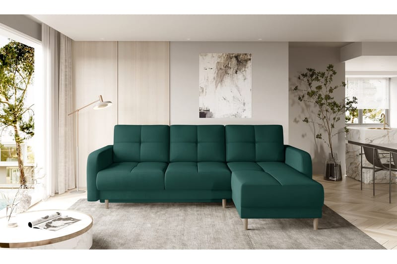 Saimon Sovesofa m. Divan med Oppbevaring 3-seter - Mørkegrønn - Møbler - Sofaer - Sovesofaer - Sovesofa divan