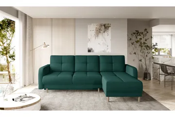 Saimon Sovesofa m. Divan med Oppbevaring 3-seter - Mørkegrønn - Møbler - Sofaer - Sovesofaer - Sovesofa divan
