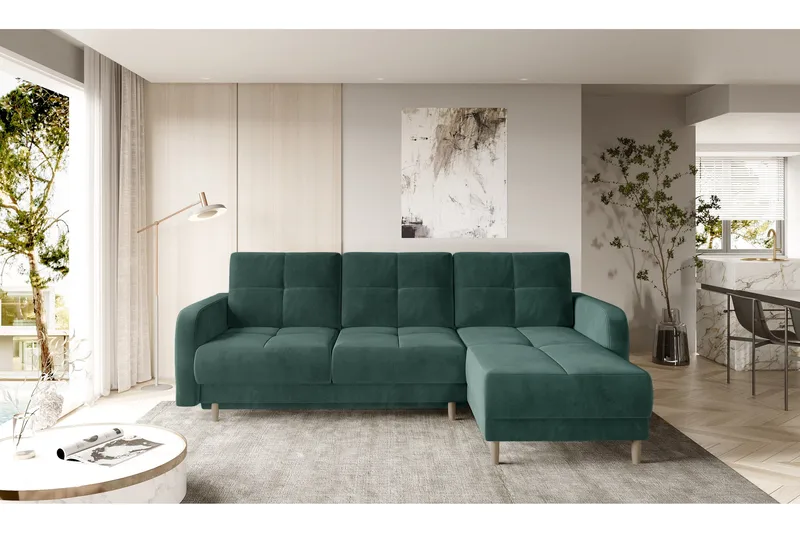 Saimon Sovesofa m. Divan med Oppbevaring 3-seter - Mørkegrønn - Møbler - Sofaer - Sovesofaer - Sovesofa divan